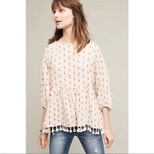 Anthropologie Eri + Ali Drouett Tasseled Top Print